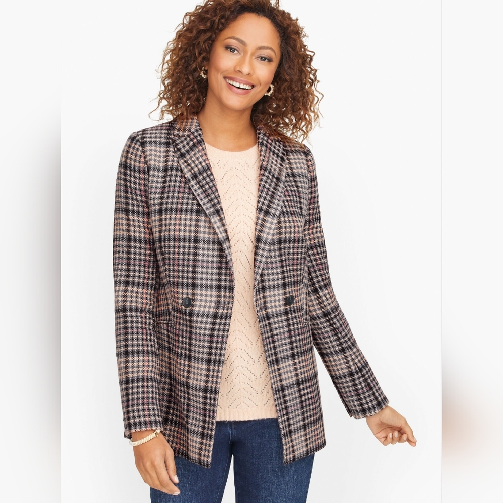 Talbots Double Breasted Bradwell Plaid Academia Professional Blazer Size 14